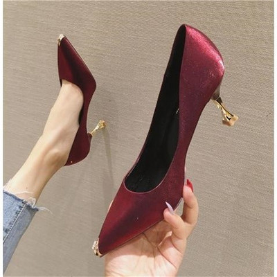 Pantofi de dama eleganti cu toc inalt cu efect stralucitor