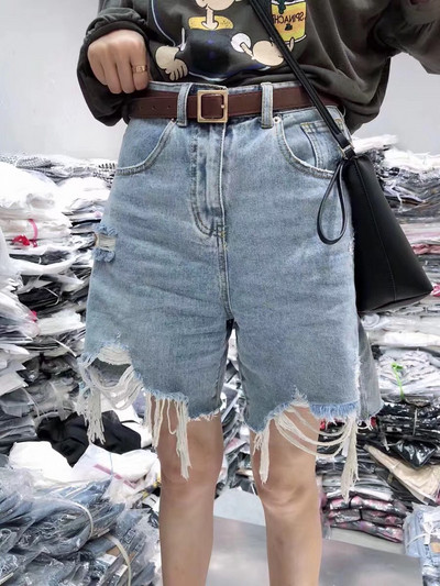 Blugi scurti de damă casual, cu gumă ruptă și buzunare