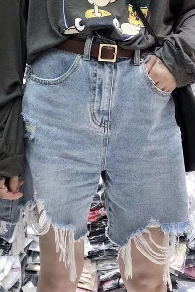 Rebenenud kummi ja taskutega vabaaja naiste lühikesed teksad