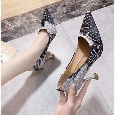 Pantofi eleganti de dama cu toc inalt cu pietre si model