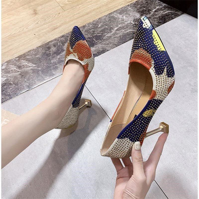 Pantofi eleganti de dama cu toc inalt cu pietre si model