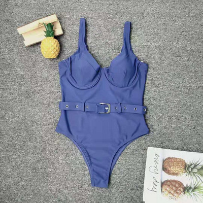 Divatos fürdőruha derekán övvel - kék