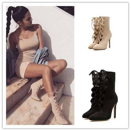 Uus mudel ökoseemisnahast naiste saapad, millel on paelad ja kõrged kontsad