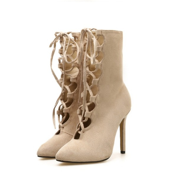 Uus mudel ökoseemisnahast naiste saapad, millel on paelad ja kõrged kontsad