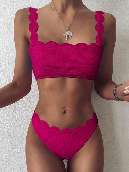 Ühevärviline kaheosaline ujumistrikoo, mille ülaosas on rihmad