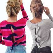 Bluza casual de dama cu panglica si decolteu oval