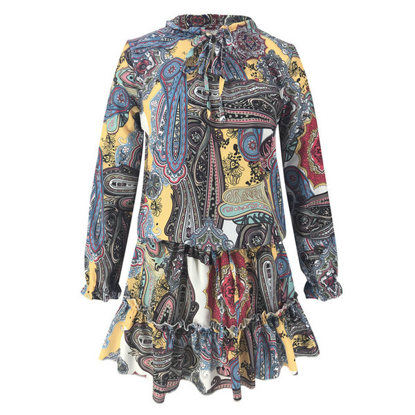 Casual γυναικείο φόρεμα με μακριά μανίκια και κορδόνια