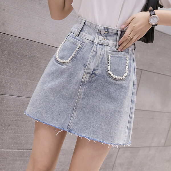 Lühike naiste teksaseelik taskus pärlitega