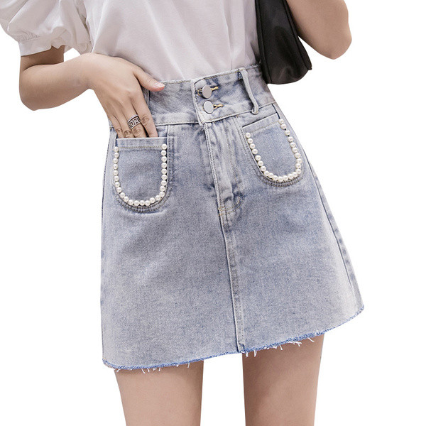 Lühike naiste teksaseelik taskus pärlitega