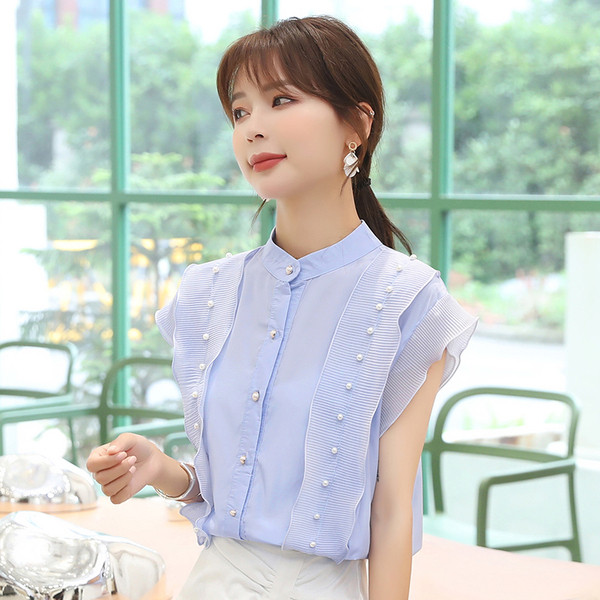 Νέο μοντέλο γυναικείο πουκάμισο με χαμηλό γιακά και πέρλες