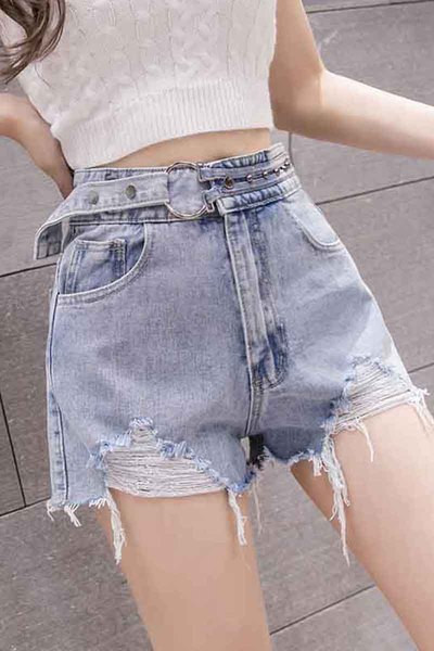 Naiste lühikesed teksad vöö ja kõrge vöökohaga