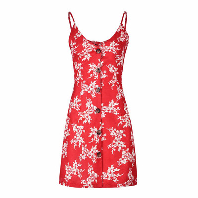 Casual γυναικείο φόρεμα με λεπτούς ιμάντες και κουμπιά