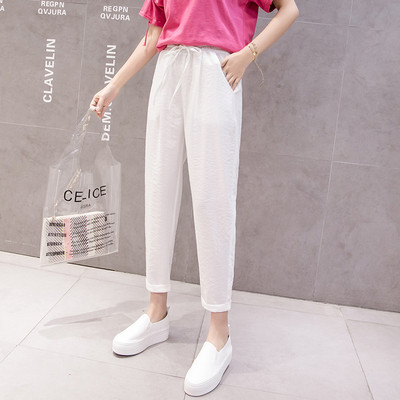 Pantaloni casual dama 7/8 cu talie elastica