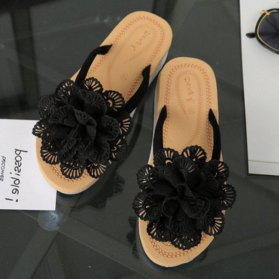 Papuci casual de damă peste degete cu floare 3D