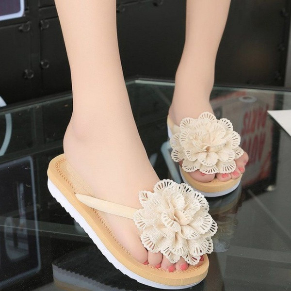 Papuci casual de damă peste degete cu floare 3D