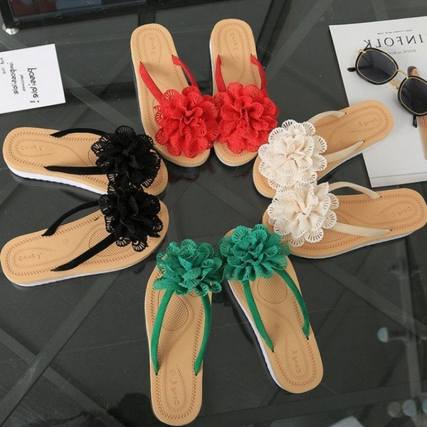 Papuci casual de damă peste degete cu floare 3D