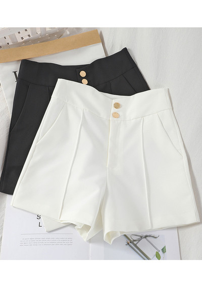 Pantaloni scurți de damă cu talie înaltă și nasturi