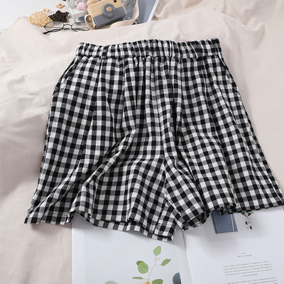 Pantaloni scurti dama in carouri cu elastic