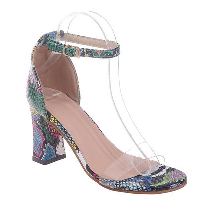 Sandale elegante de damă cu toc înalt cu model animal și cataramă