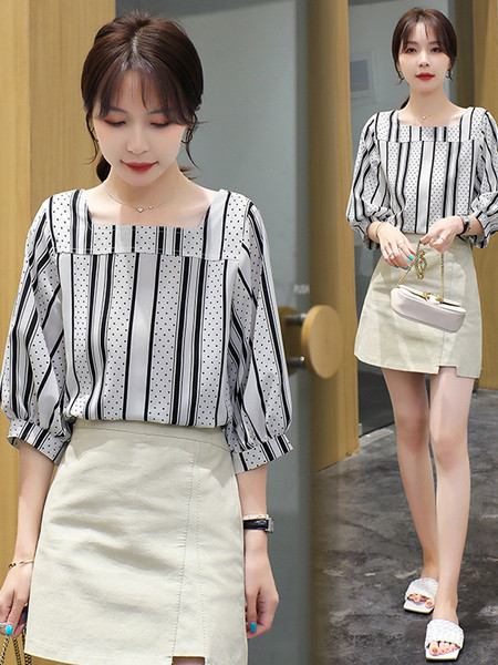 Naiste särk kandilise kaelusega ja 3/4 varrukatega