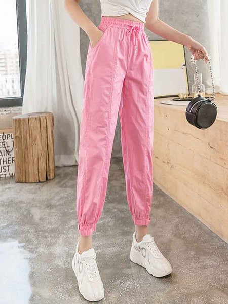 Naiste vabaaja pikad püksid elastse vöökoha ja lipsudega