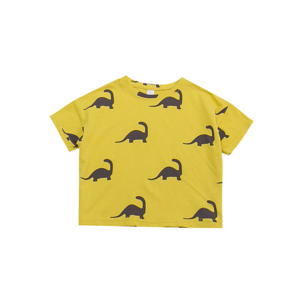 Vabaajaline laste T-särk trükise ja ümara kaelusega