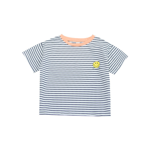 Triibuline ümara kaelusega laste T-särk poistele