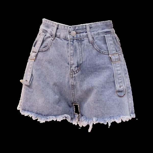 Lühikesed kõrge vöökohaga ja paremalt rebenenud naiste teksad