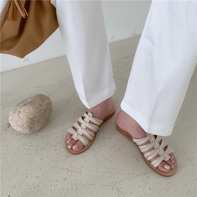 Casual έκο δερμάτινες παντόφλες με επίπεδη σόλα