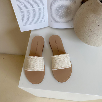 Papuci casual dama cu talpa plata si curea din material textil