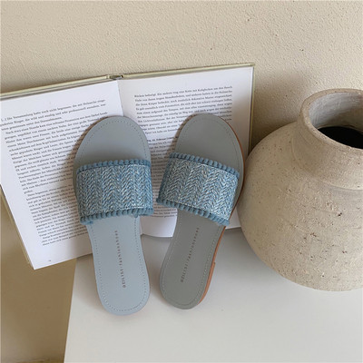 Papuci casual dama cu talpa plata si curea din material textil