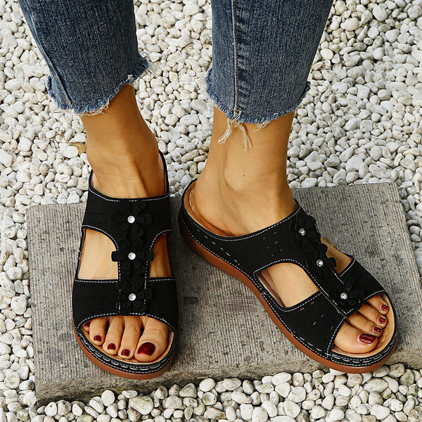 Papuci casual dama cu pietre si flori