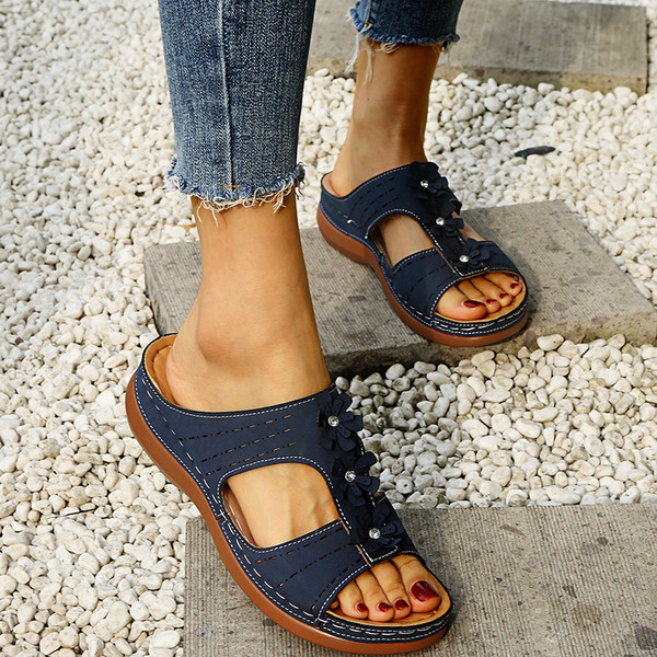 Papuci casual dama cu pietre si flori