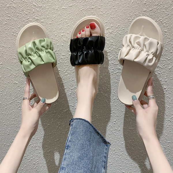 Papuci casual dama cu talpa inalta din piele ecologica