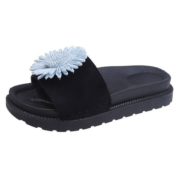 Papuci casual dama cu element 3D de culoare neagra