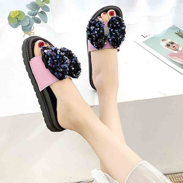 Papuci eleganti de dama cu paiete si panglica