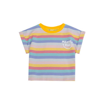 Παιδικό ριγέ μπλουζάκι με απλικέ και οβάλ λαιμόκοψη