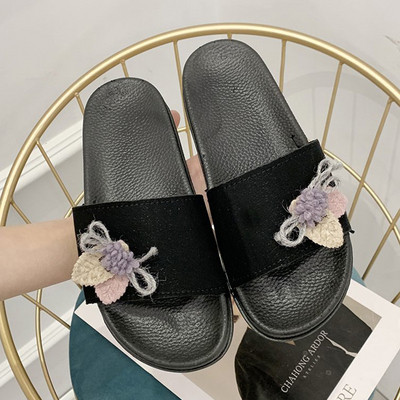 Papuci casual dama din piele intoarsa ecologica cu element 3D