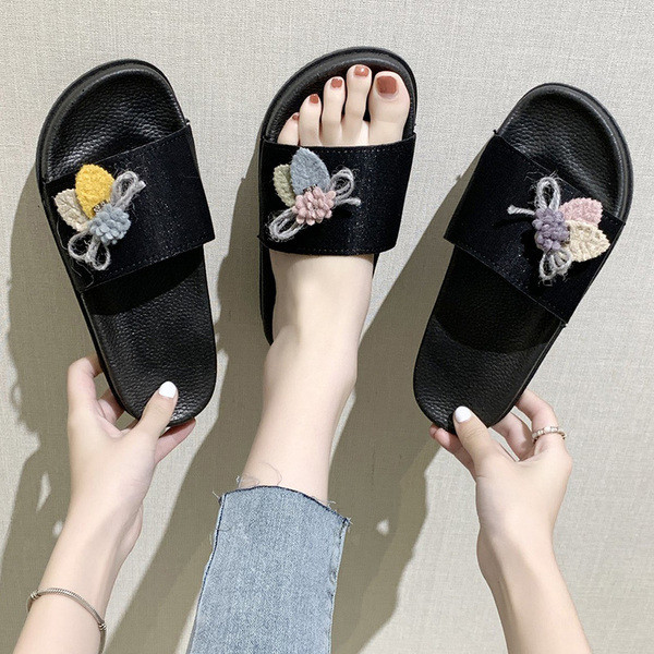 Papuci casual dama din piele intoarsa ecologica cu element 3D