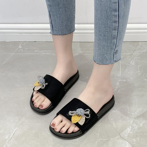 Papuci casual dama din piele intoarsa ecologica cu element 3D