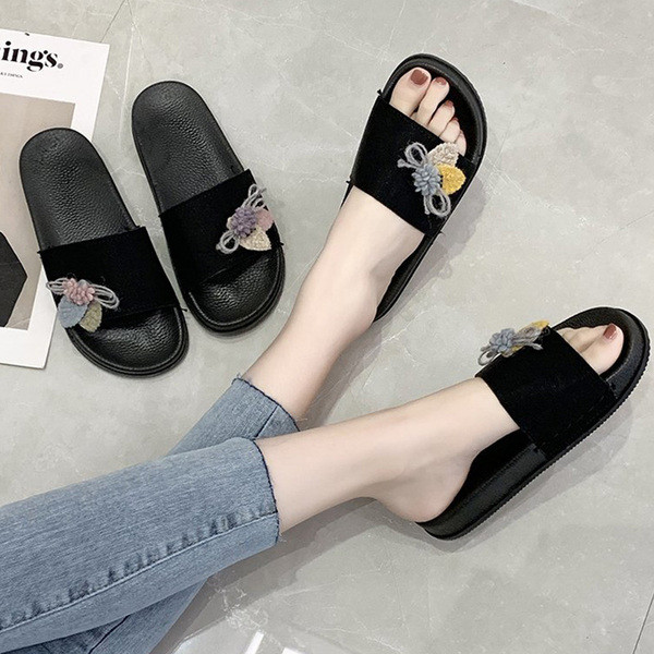 Papuci casual dama din piele intoarsa ecologica cu element 3D