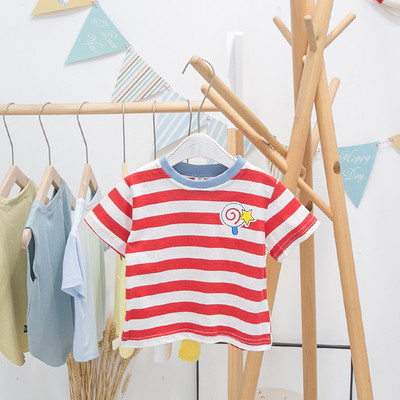 Tricou casual pentru copii cu dungi, cu decolteu rotund