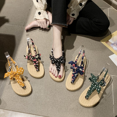 Ежедневни дамски сандали с флорален десен и ластик 