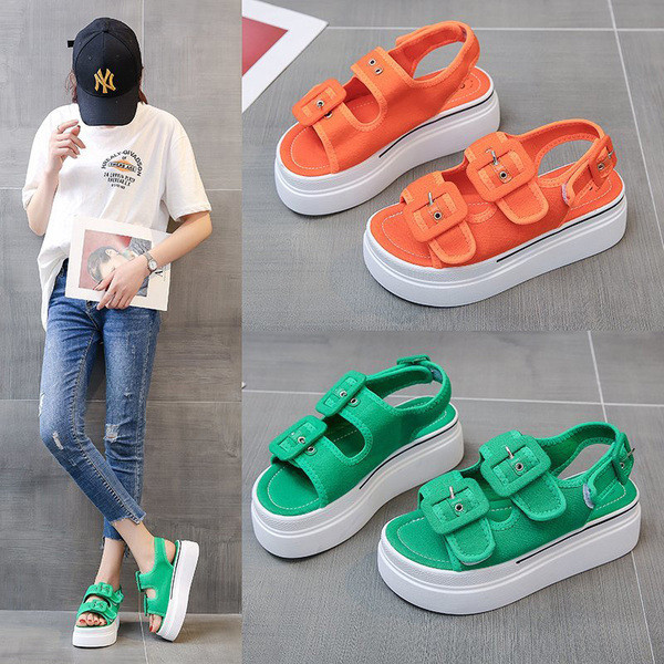 Sandale casual dama cu talpa inalta si prindere cu banda