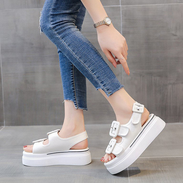 Sandale casual dama cu talpa inalta si prindere cu banda