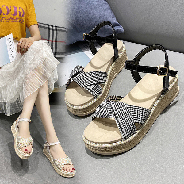 Sandale casual dama cu catarama si talpa inalta