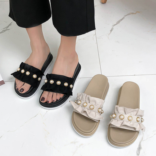 Papuci casual dama din piele intoarsa ecologica cu perle