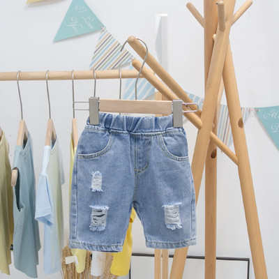 Pantaloni scurți din denim pentru copii cu motive rupte și talie elastică