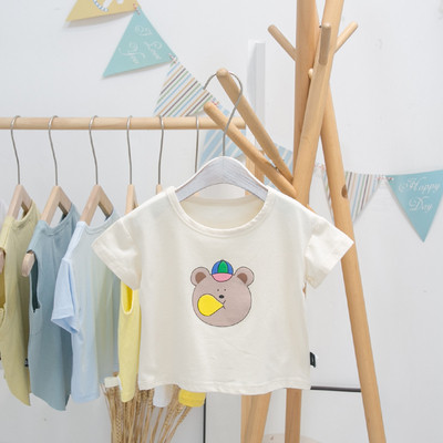 Laste vabaaja t-särk kaisukaru aplikatsiooniga