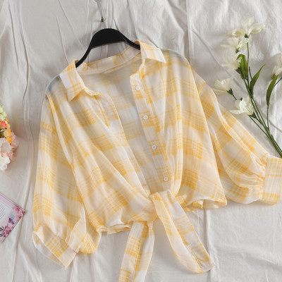 Naiste vabaaja ruuduline särk nööpide ja laiade varrukatega